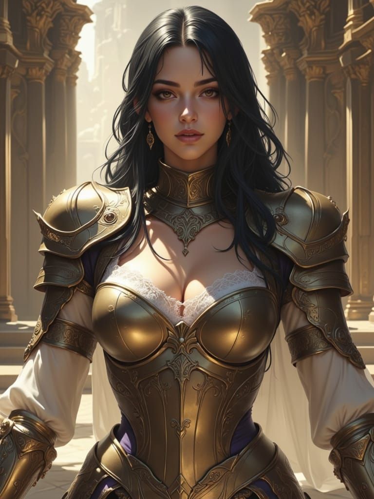 Warrior Woman in Lace Armor, Digital Painting
