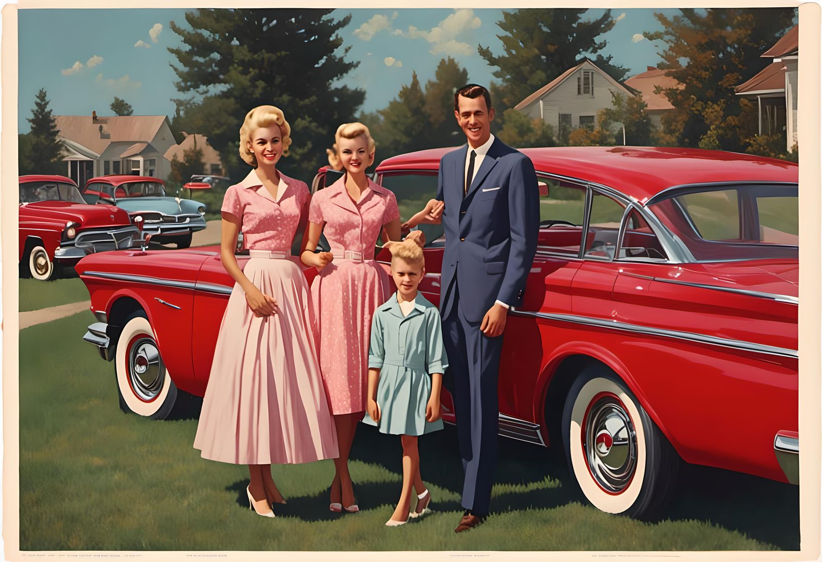 Retro Rockabilly Family Photo with Red Car