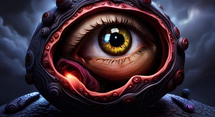 Surreal Eyeballs Bursting from Head: Fantasy Concept Art