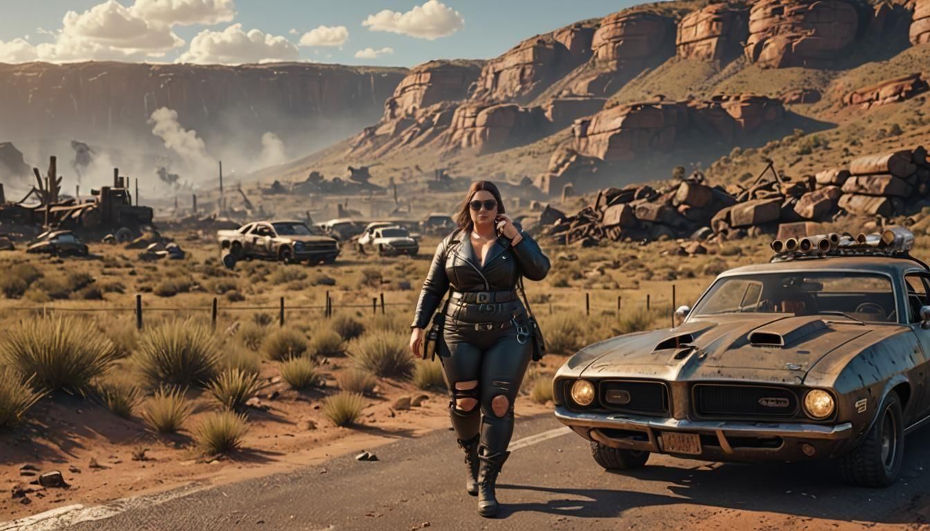 Post-Apocalyptic Road Queen in Hyper-Realistic 3D Render