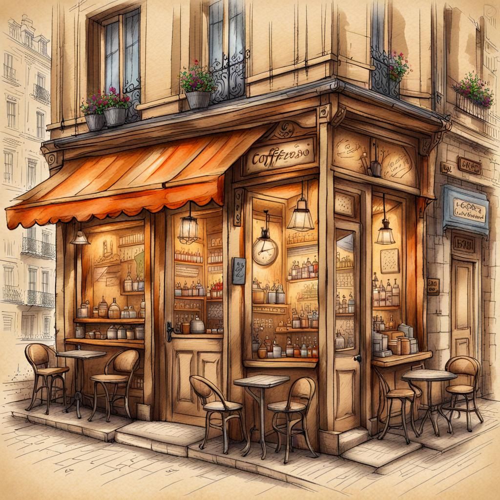 City Lamdscape #120 Tiny cafe in a Paris corner