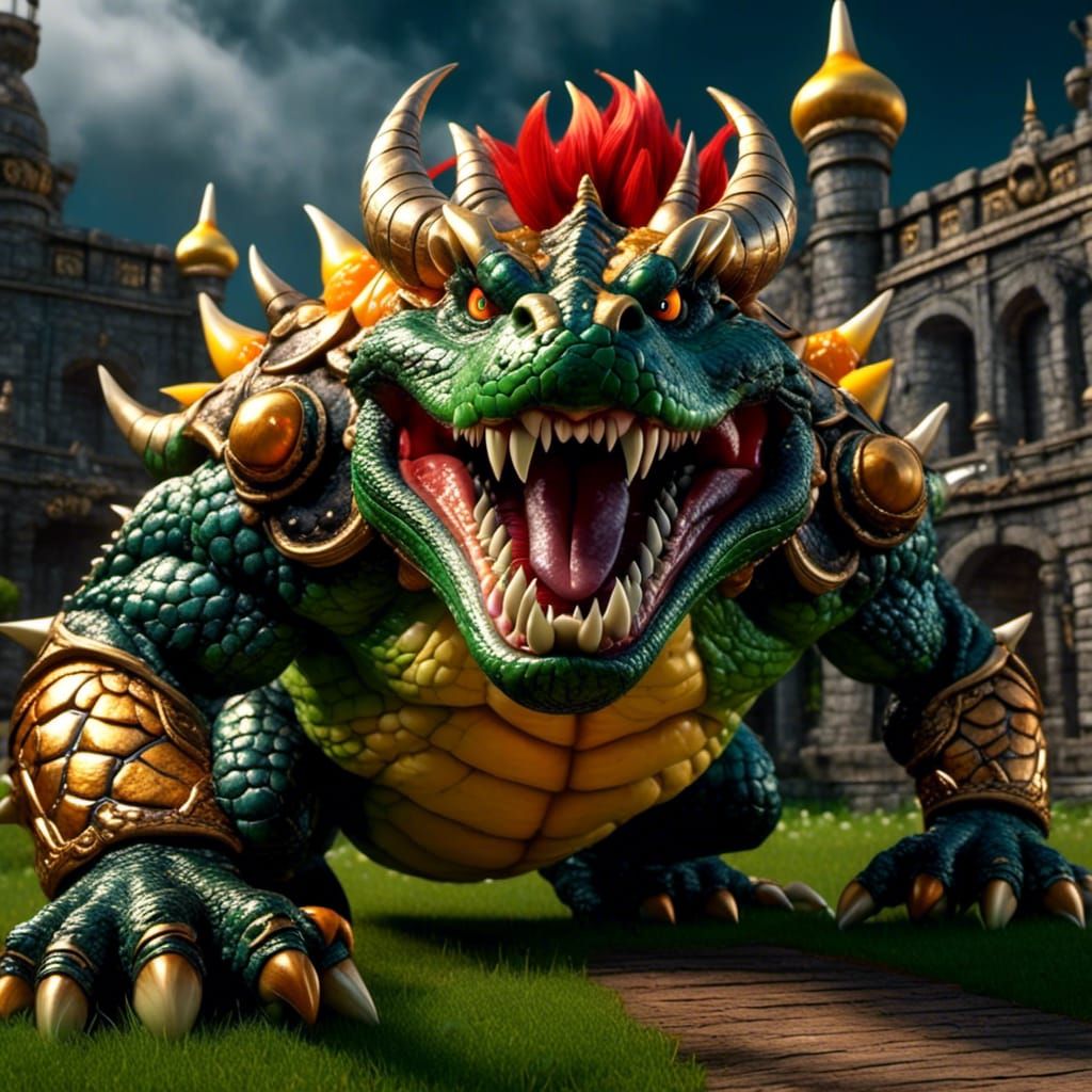 Detailed Realistic Bowser Portrait in Noir Style