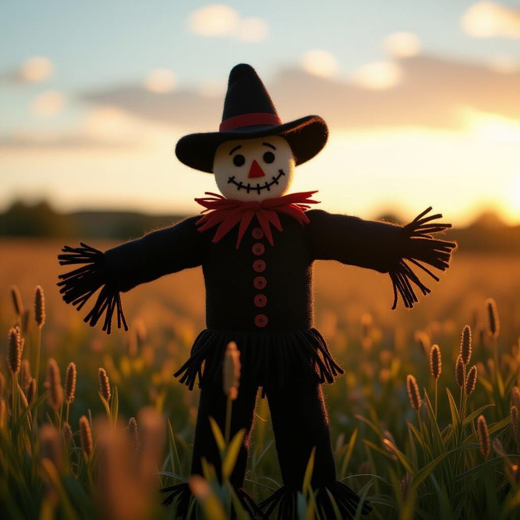 Fuzzy Felt Scarecrow in Dramatic Landscape