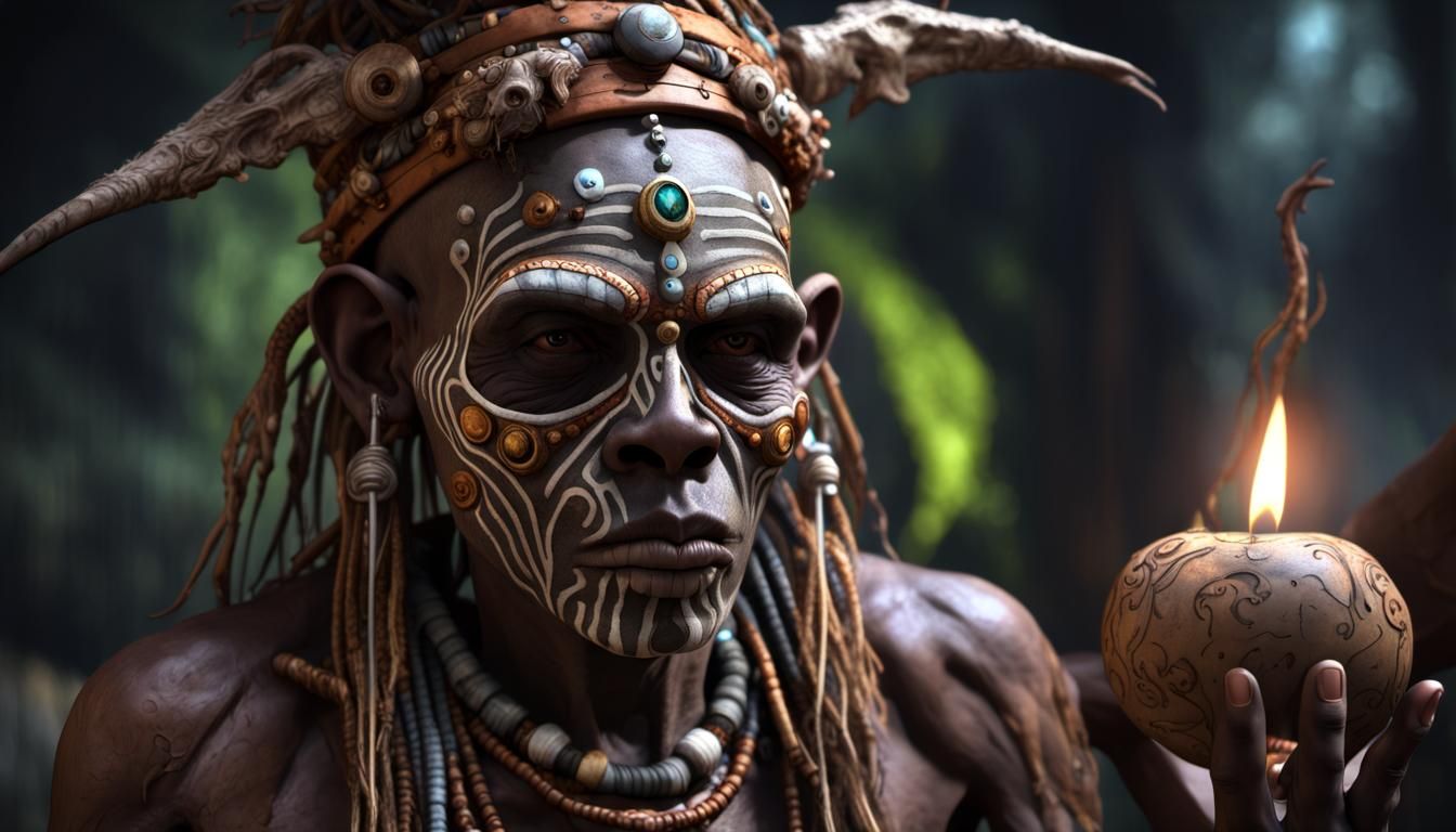 Mystical Witch Doctor with Cranium in UHD