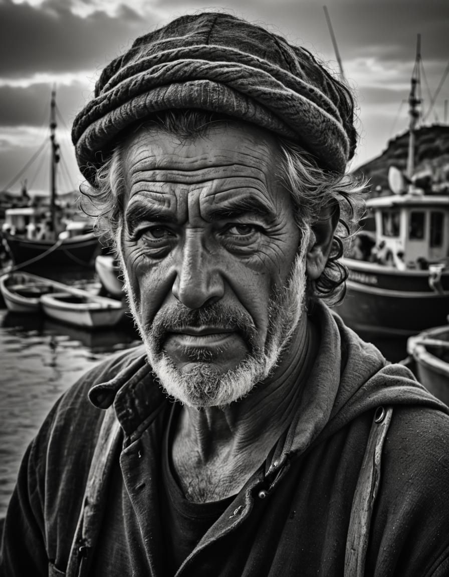 Dramatic Portrait of Greek Fisherman in Rembrandt Lighting