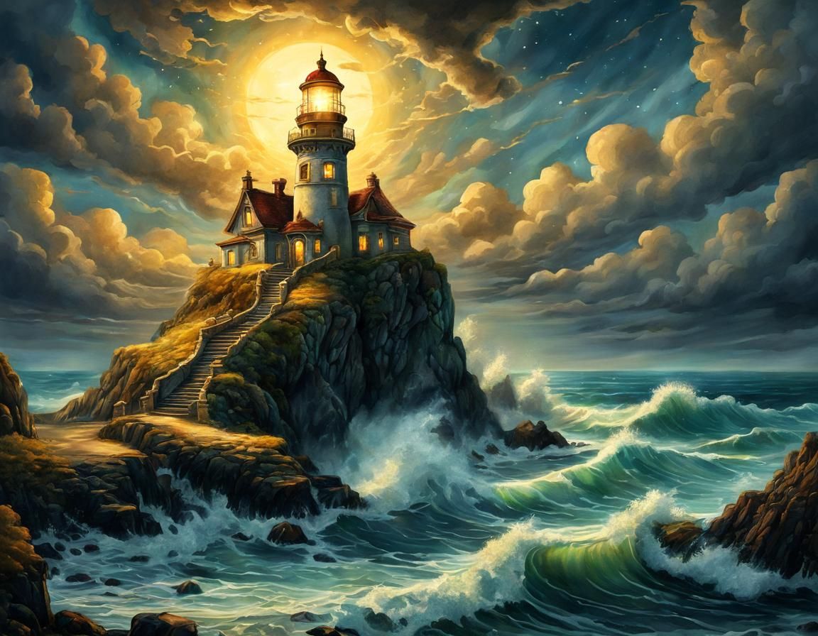 Surreal Rococo Lighthouse in Fantasy Setting