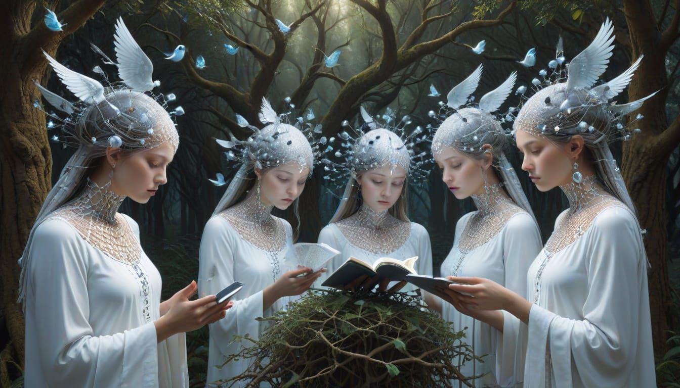 Surreal Op-Art Oracle in Binary Priestesses and Recursive Tr...