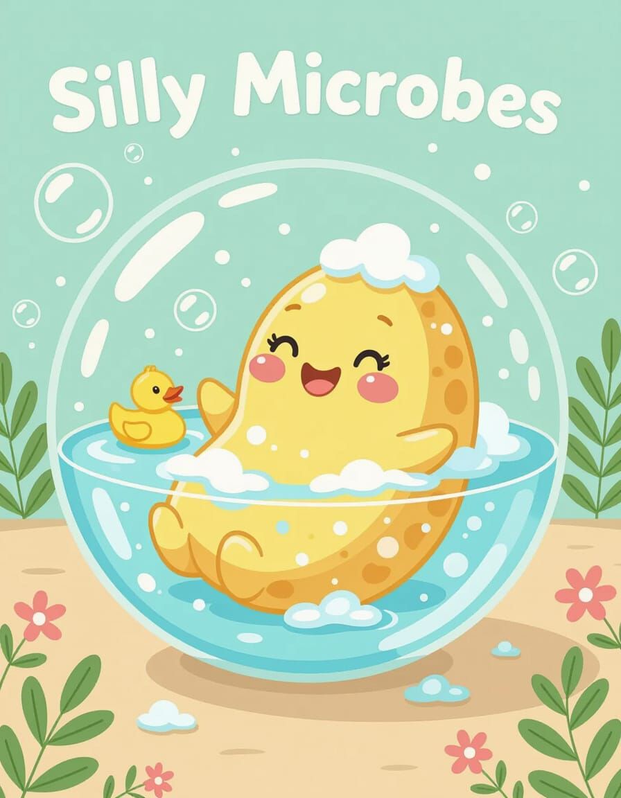 Jovial Bacterium Enjoys Bubble Bath with Rubber Ducky