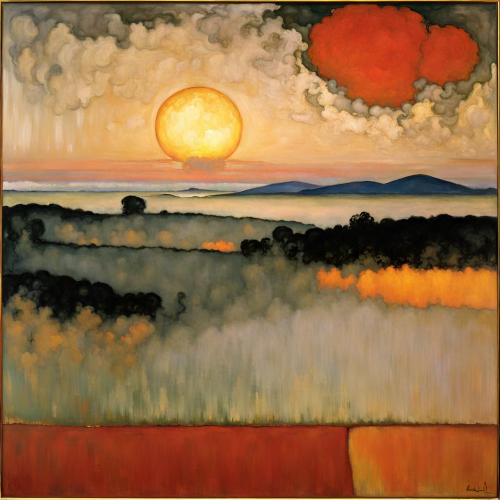 Smoky Sunset Landscape in Modernist Style