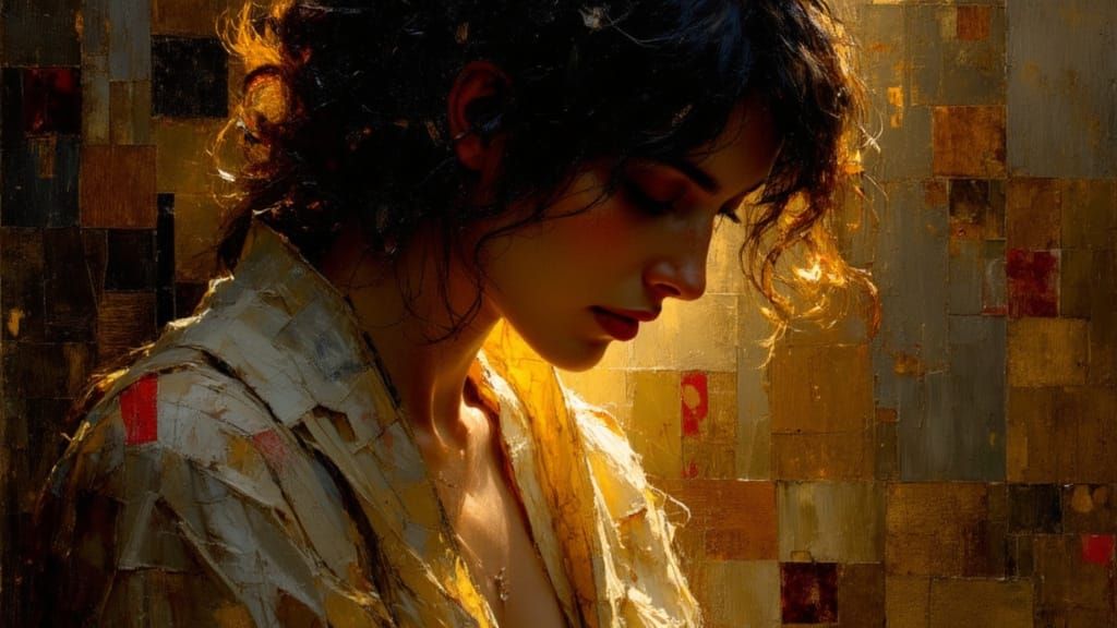 Contemplative Woman in Tattered Robes, Baroque Style