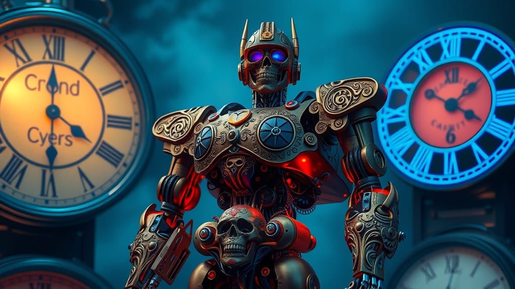 Steampunk Transformer Robot in Day of the Dead Dreamscape
