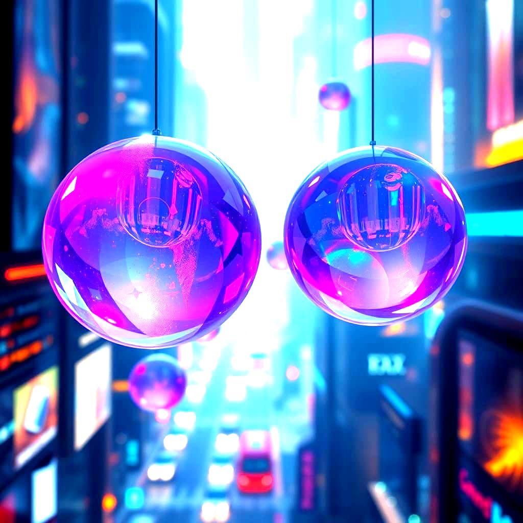 Utopian Cityscape with Glowing Crystal Orbs in Ethereal Ligh...