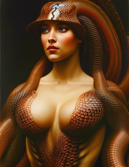 Sci-Fi Snake Girl Portrait in Body Horror Style