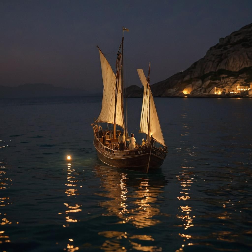 Magical Midnight Ferry to Rhodes in Hyperrealism