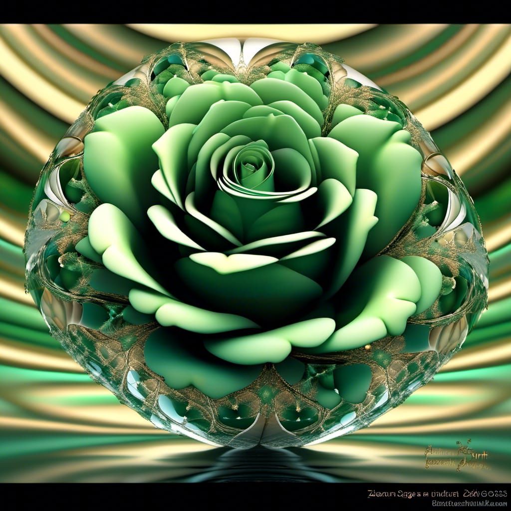 Green Rose Birth in Cosmic Fractal Art
