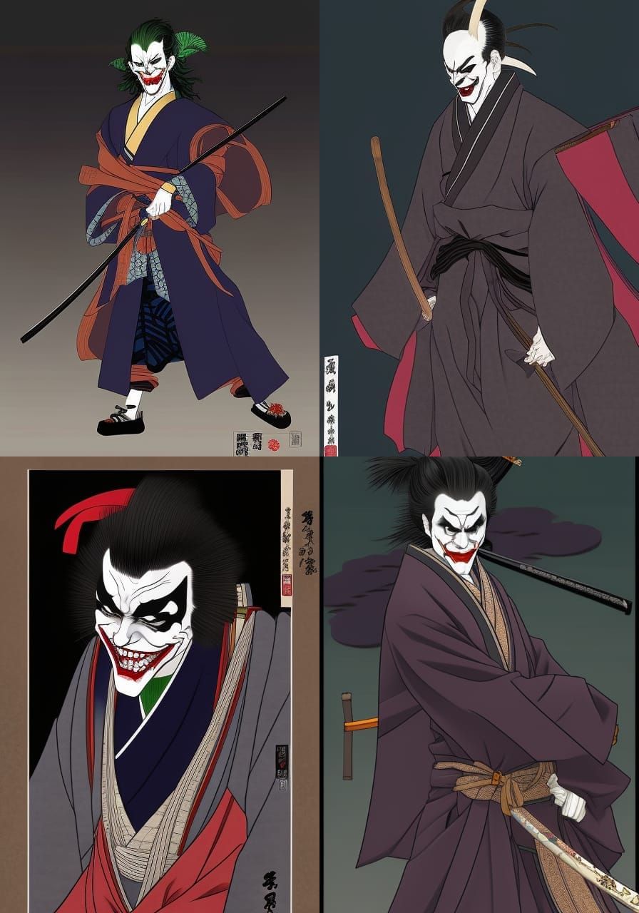 Joker as Samurai in Hokusai Anime Style