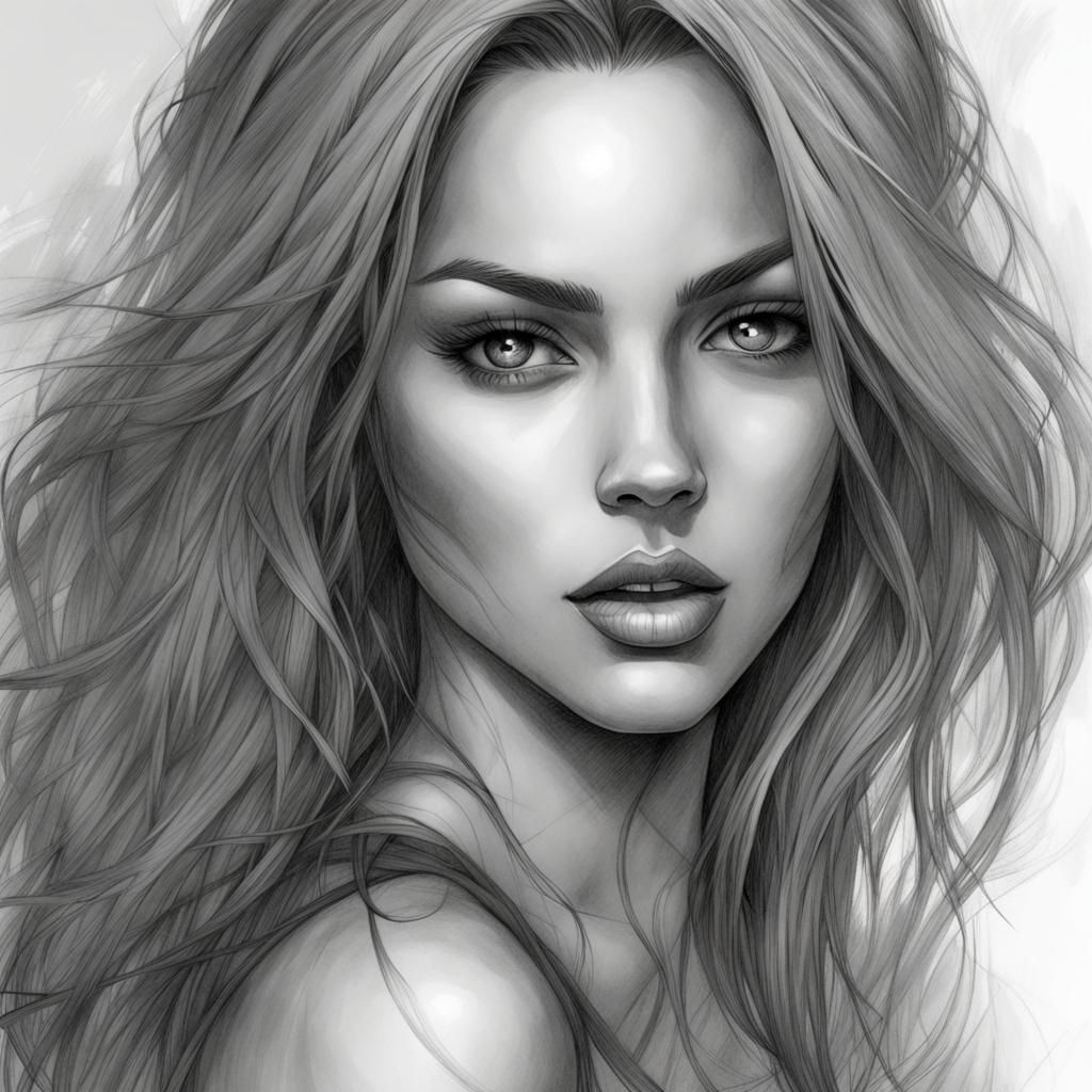 Beautiful Woman in Pencil, Comic Book Style