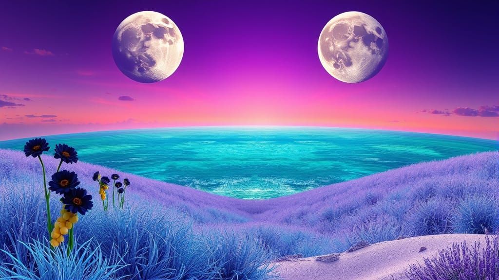 Fantastical Earth in Vibrant Colors with Majestic Moons