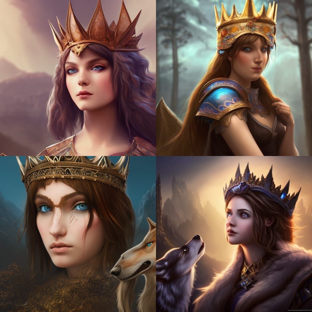 Girl with Wolf Crown Fantasy Concept Art