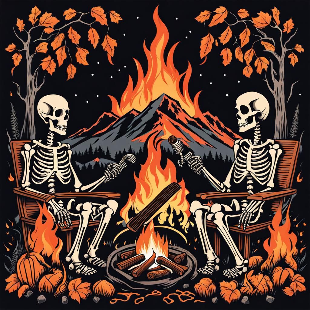 Tattoo Design: Skeletons Around a Campfire