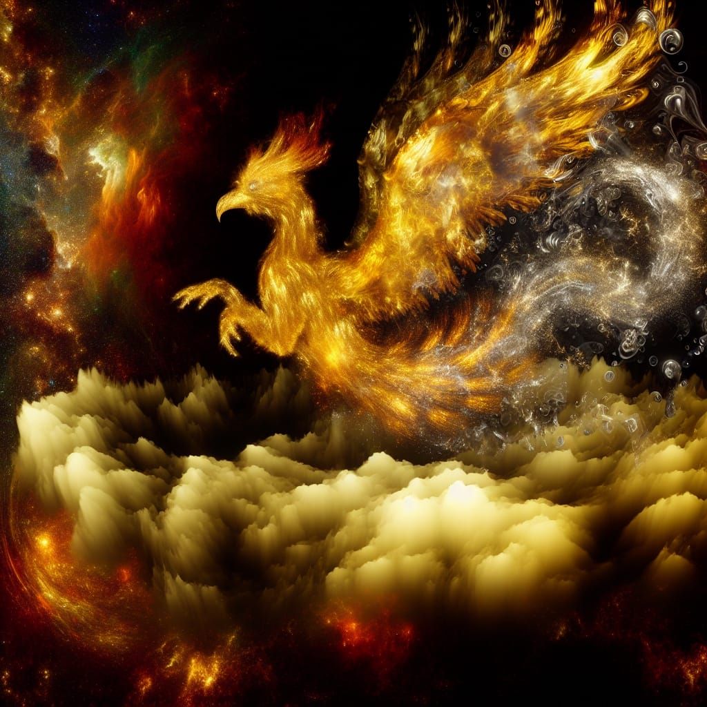 Majestic Phoenix Rises from Molten Gold Vortex