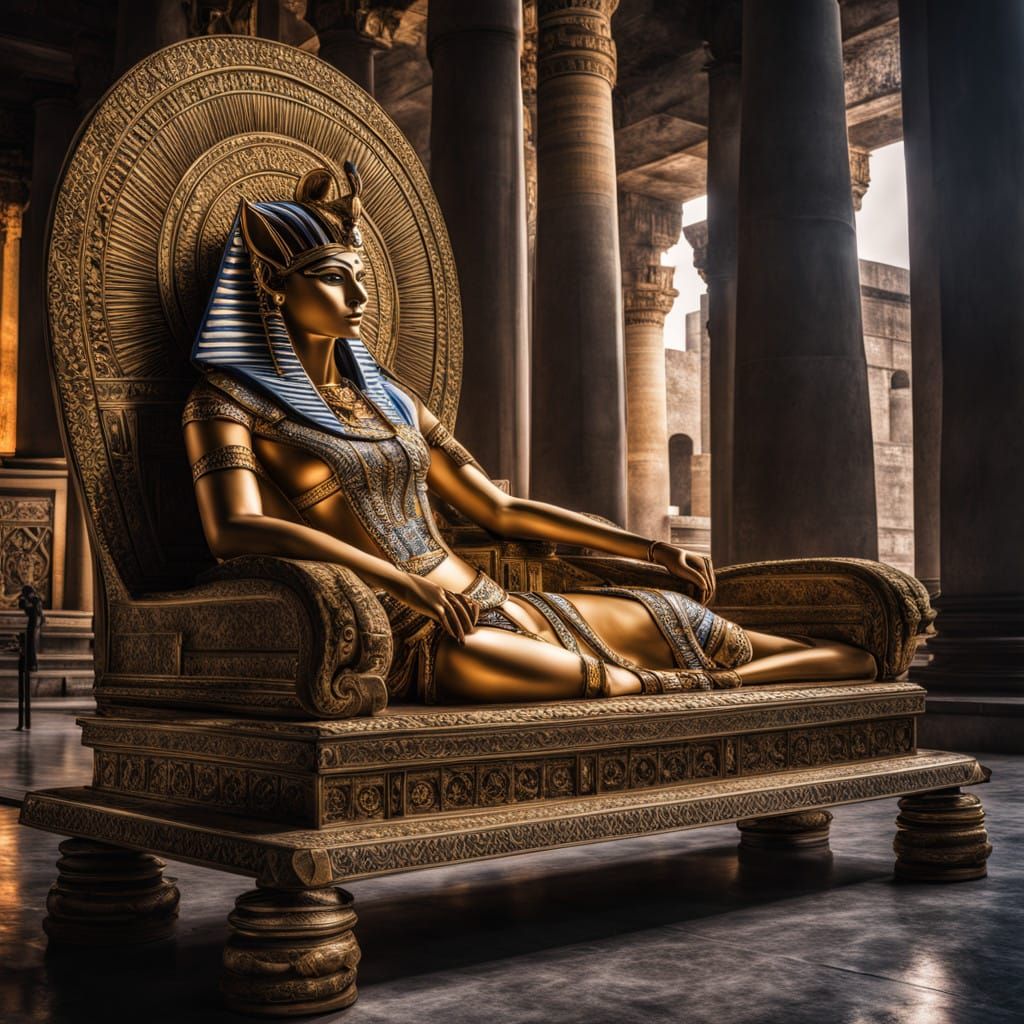 Egyptian Goddess Bast Lounging in a Temple
