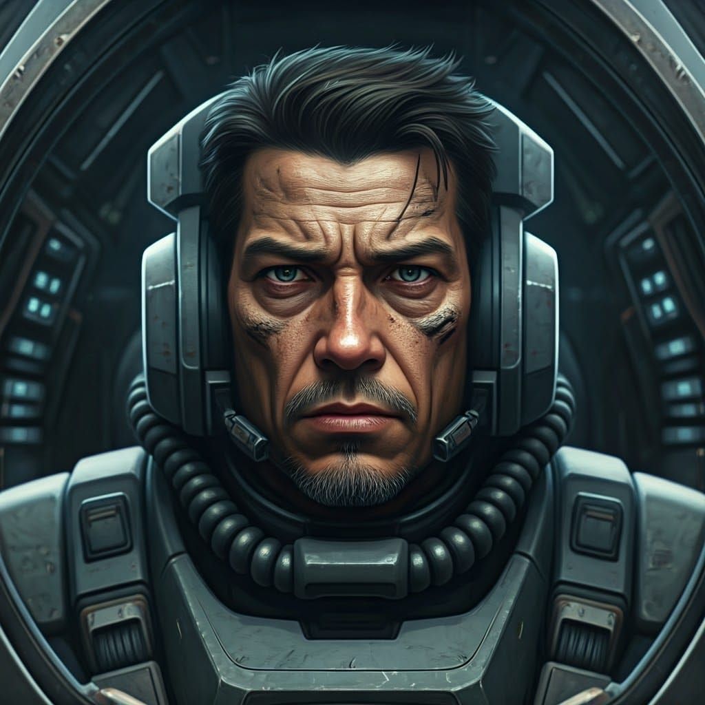 Grizzled Mech Pilot Portrait in 4K