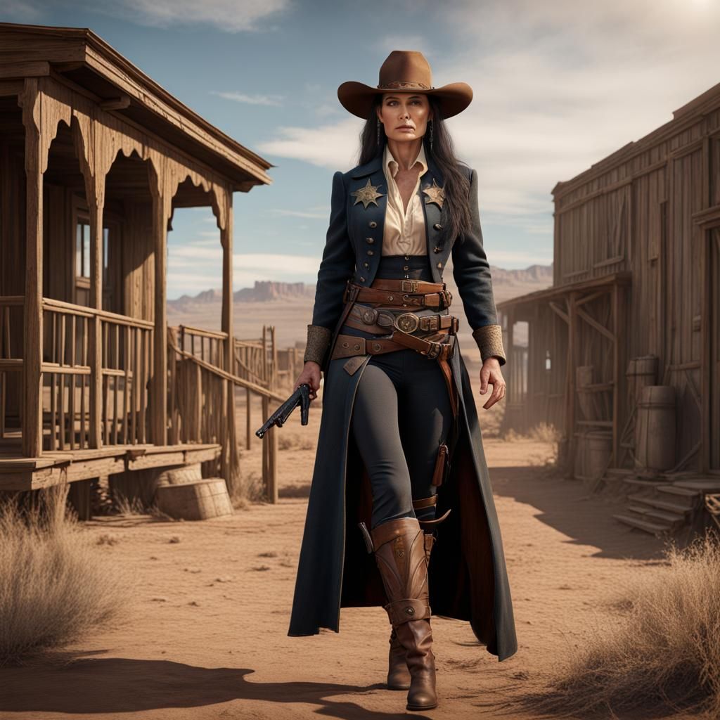 Demi Moore as Old West Sheriff: Detailed Matte Painting