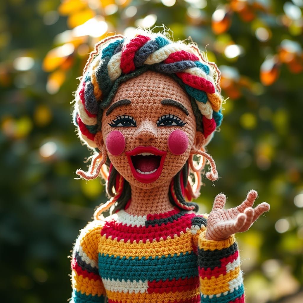 Abstract Crocheted Woman Sculpture in Sunlight