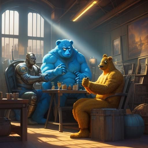 Teddy Bears on Crate in Pixar Disney Style