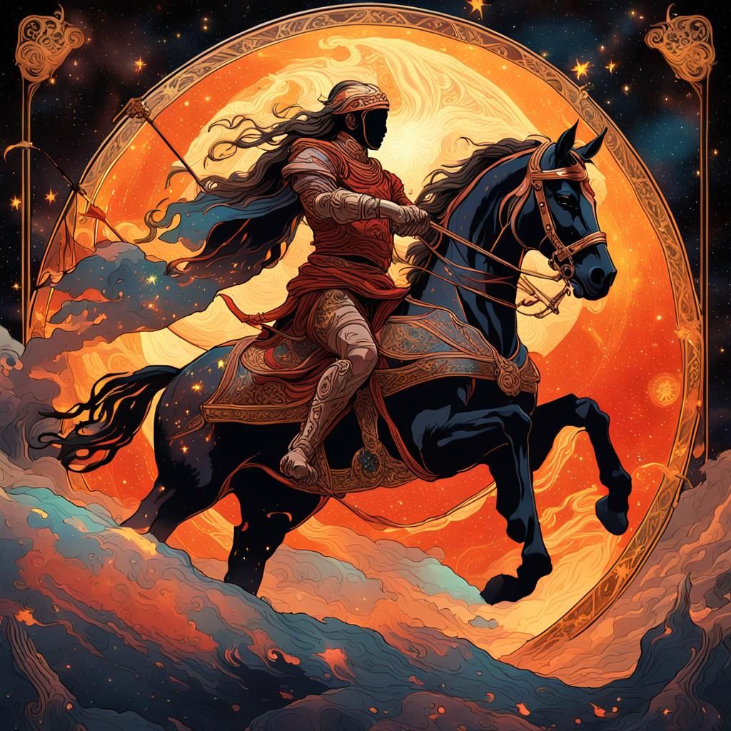 Tarot Card: Fiery Warrior in Art Nouveau Style