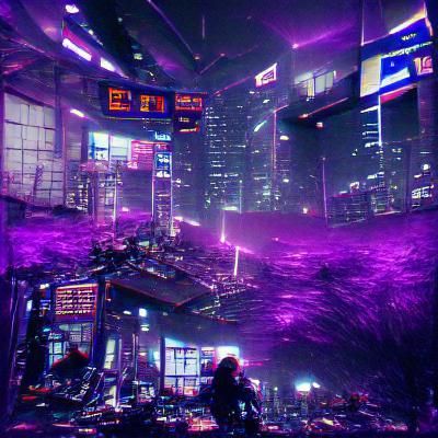 Cyberpunk Cityscape in Purple Neon Light