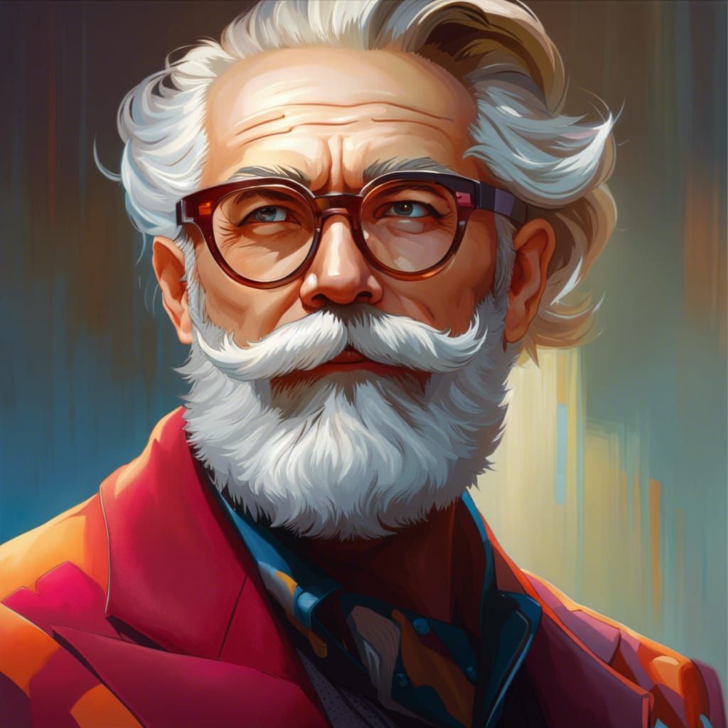 Funky Old Man Portrait in Neo-Impressionist Style