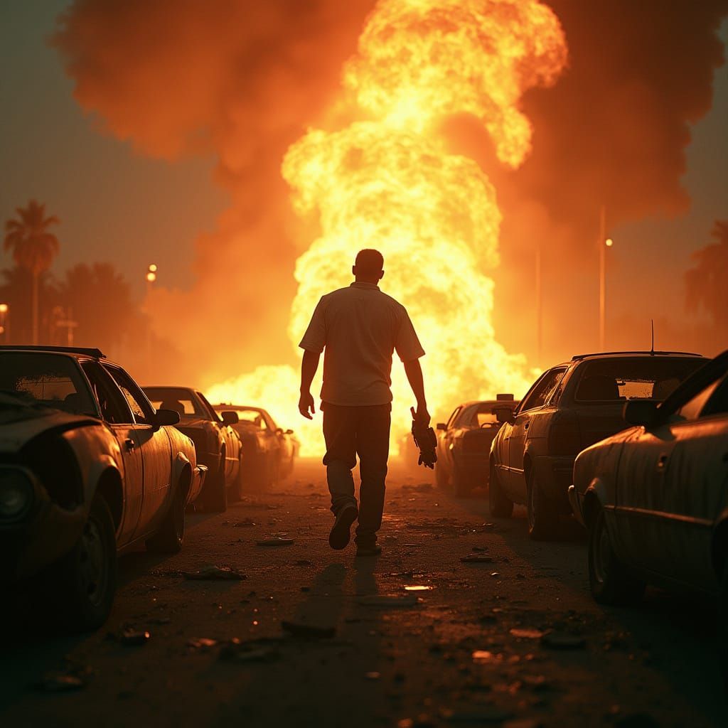 Man Emerging from Urban Ruin in Cinematic Style