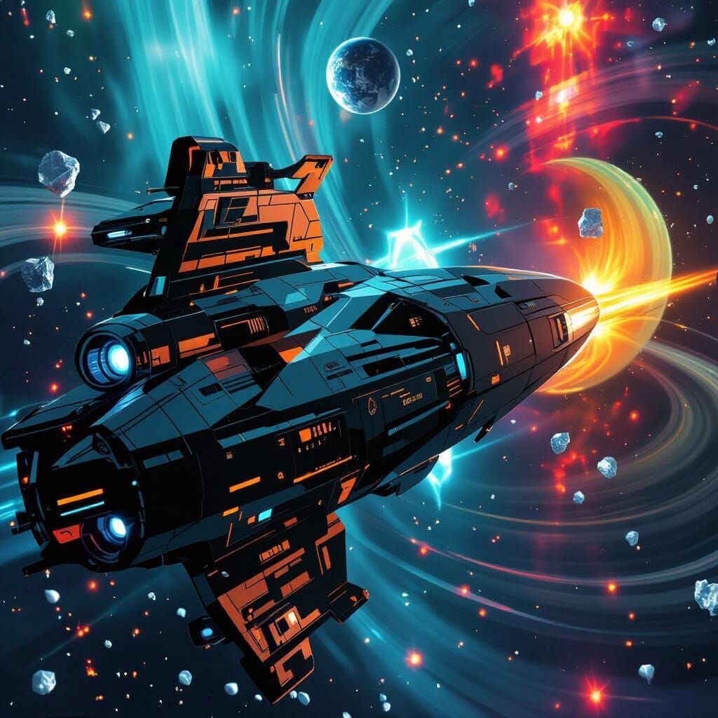 Futuristic Spacecraft Soaring Through Saturn's Rings