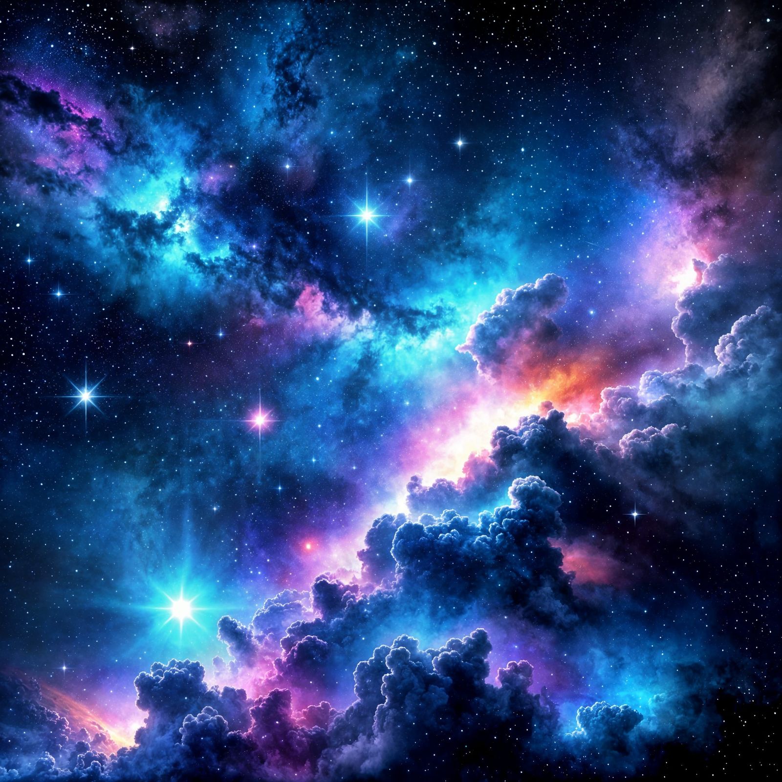 Colorful Nebulae and Stars in Watercolor Style