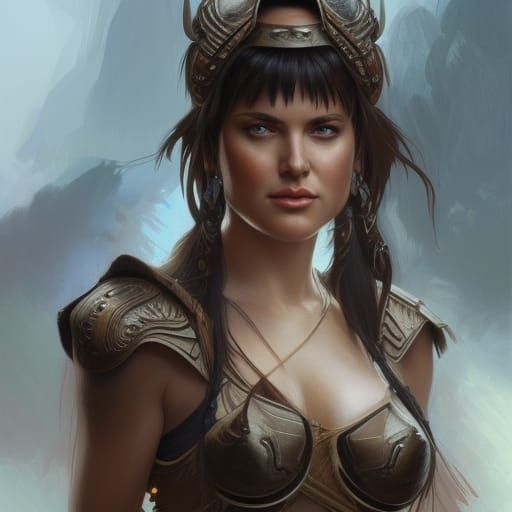 Xena Warrior Princess Portrait in Art Nouveau Style