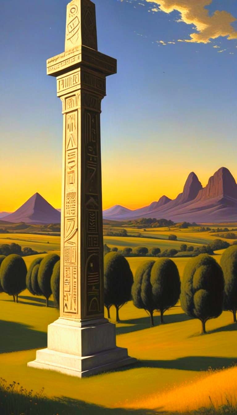 Obelisk in Meadow: Art Nouveau Style