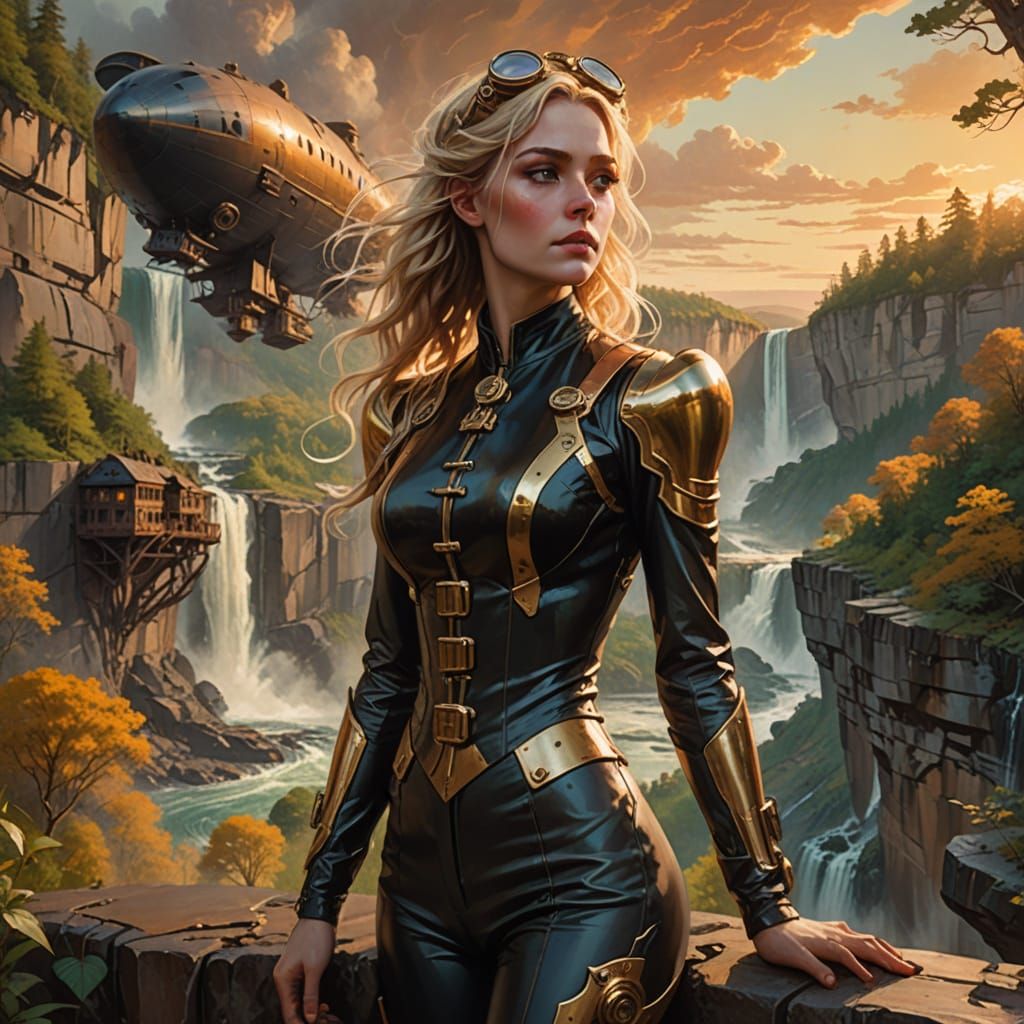 Steampunk Beauty Overlooks Forest in Sargent-esque Style
