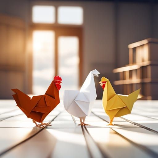Origami Chickens in Barn Papercraft Style