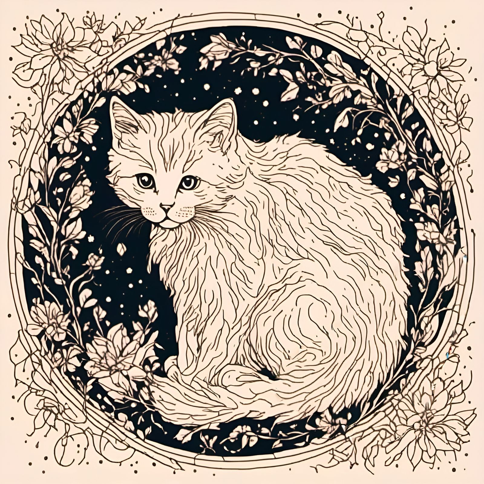 Minimalist Kitten Line Art with Negative Space