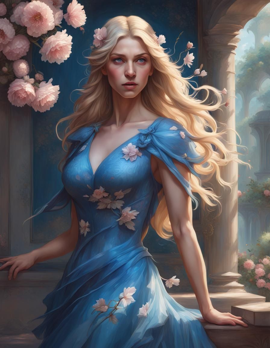 Elegant Lady with Blue Bird, Hyperdetailed Portrait