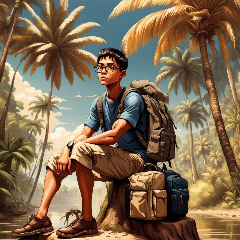 Explorer in Amazon Jungle, Detailed Matte Painting