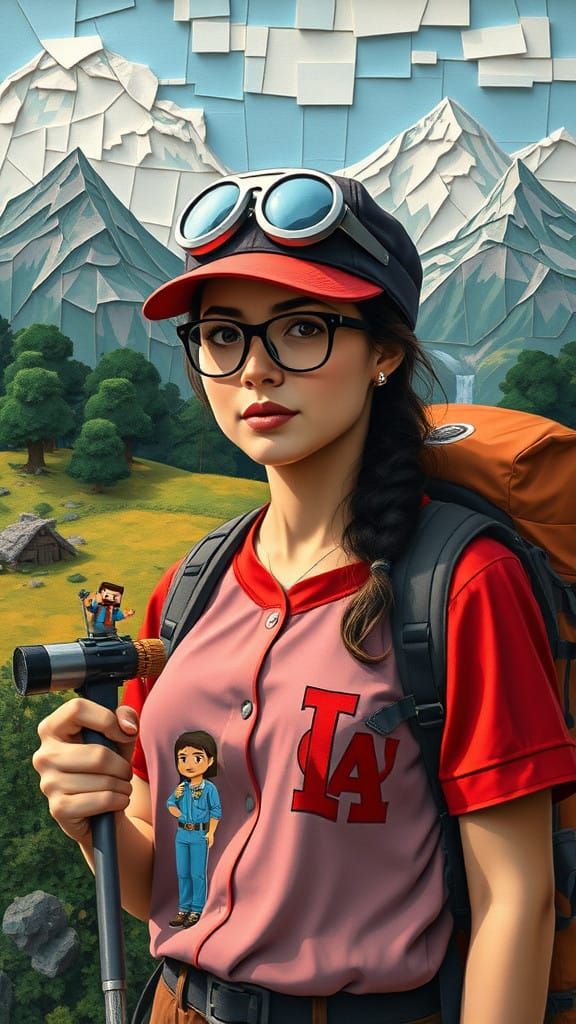 Chibi Art Deco Hiking Motherboard Diorama in the Style of Mi...