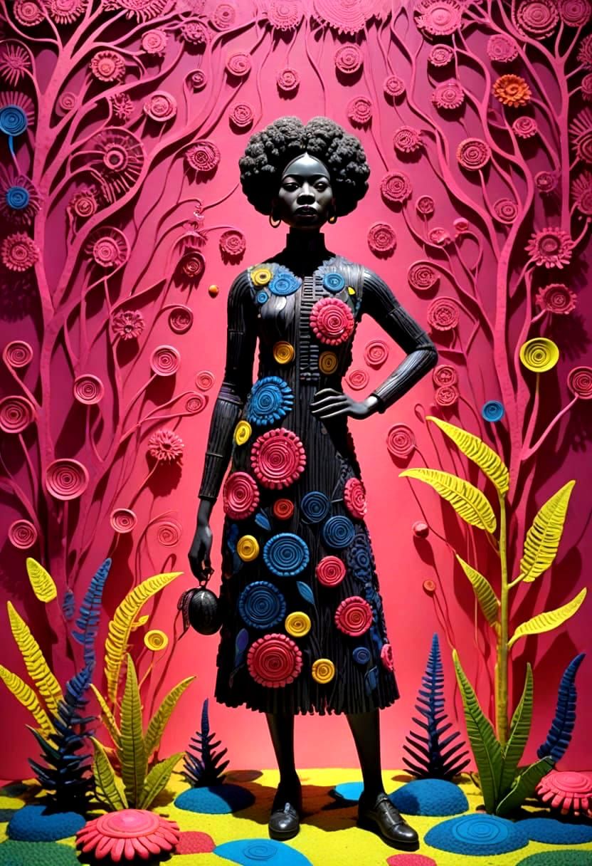 Black Woman Portrait with Dramatic Magenta Lighting & Psyche...