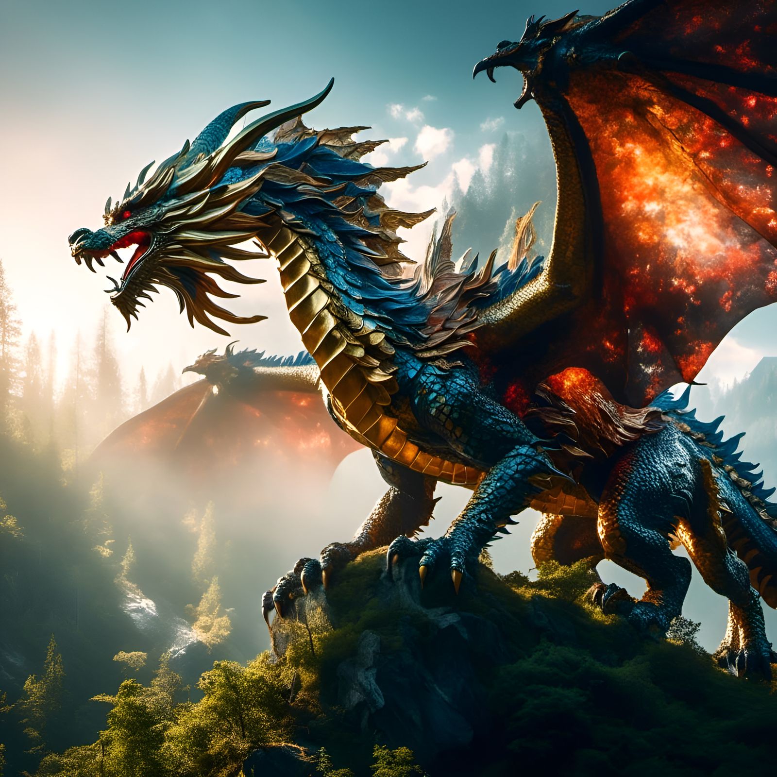 Dragon and Warrior Double Exposure Fantasy Art