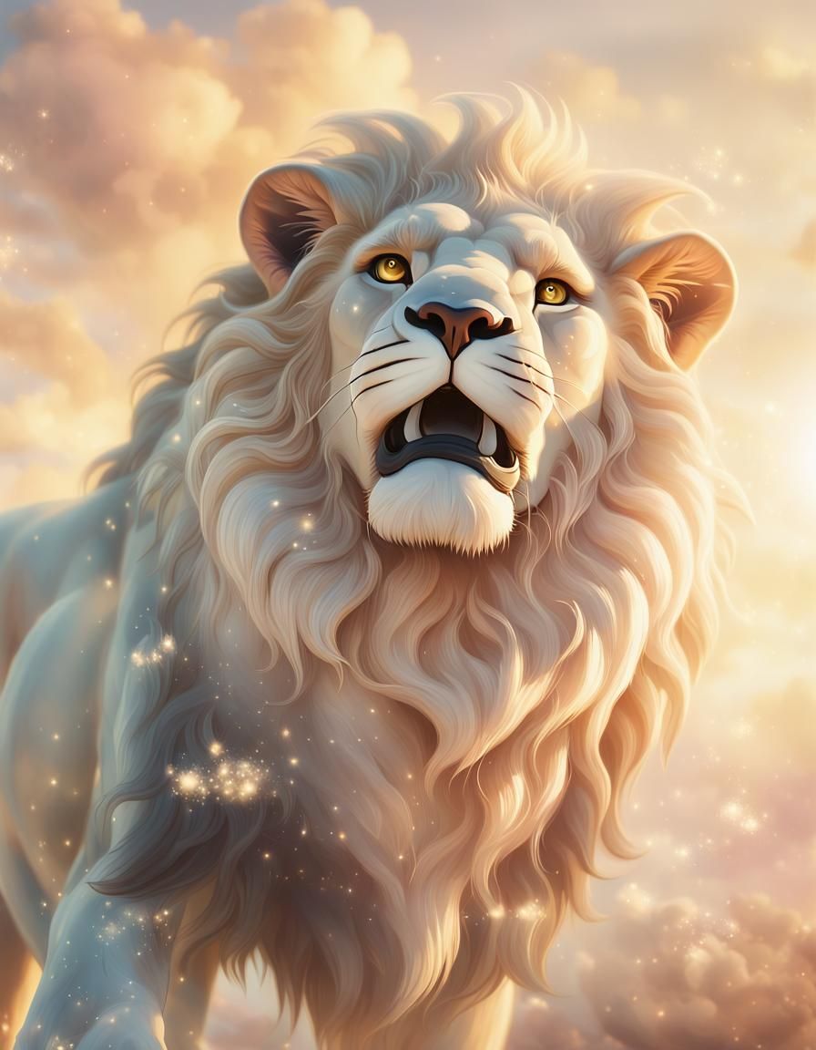 Cloud Spirit Sculpting Lion in Dreamy Sky