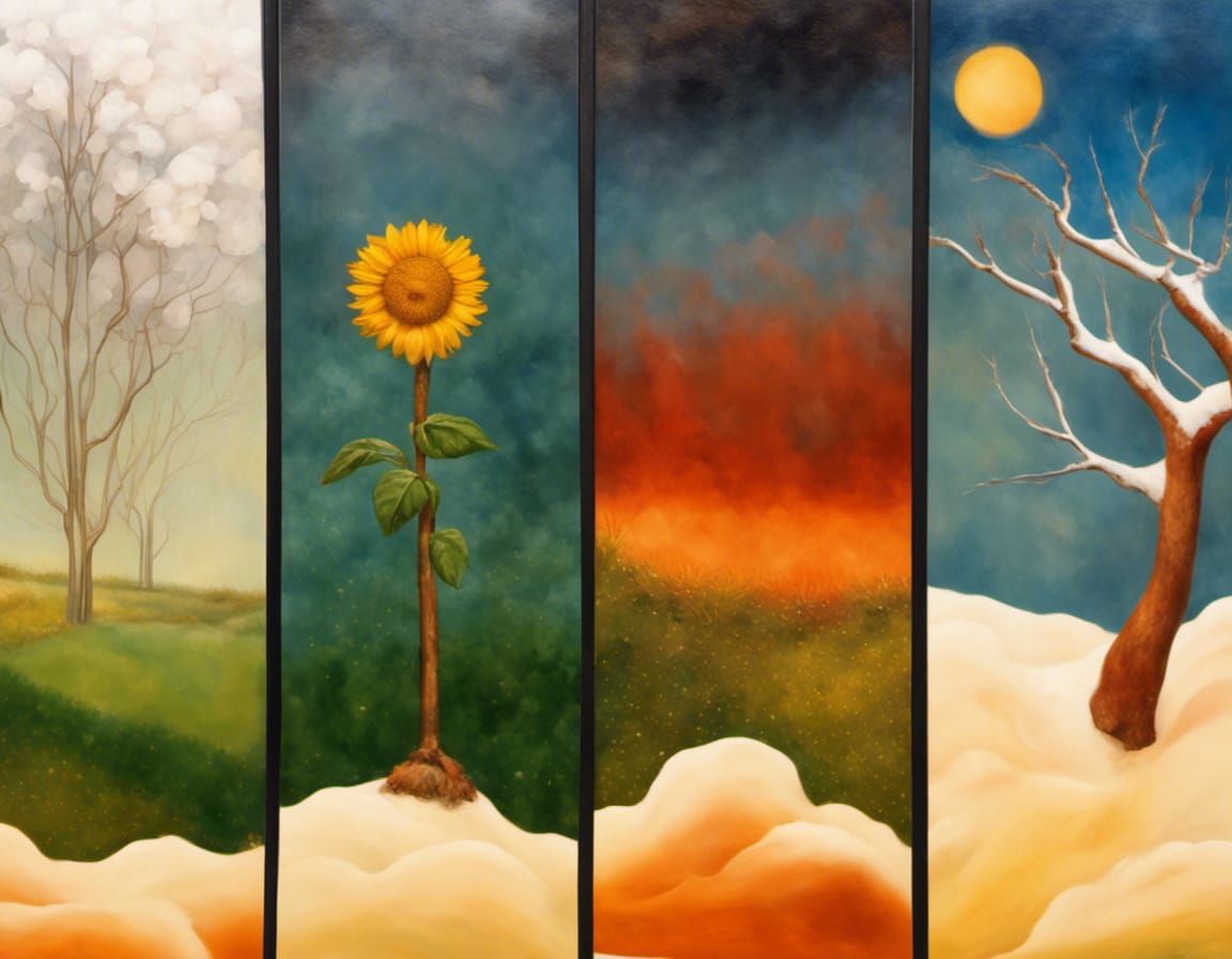 A 4-panel polyptych of the 4 Seasons