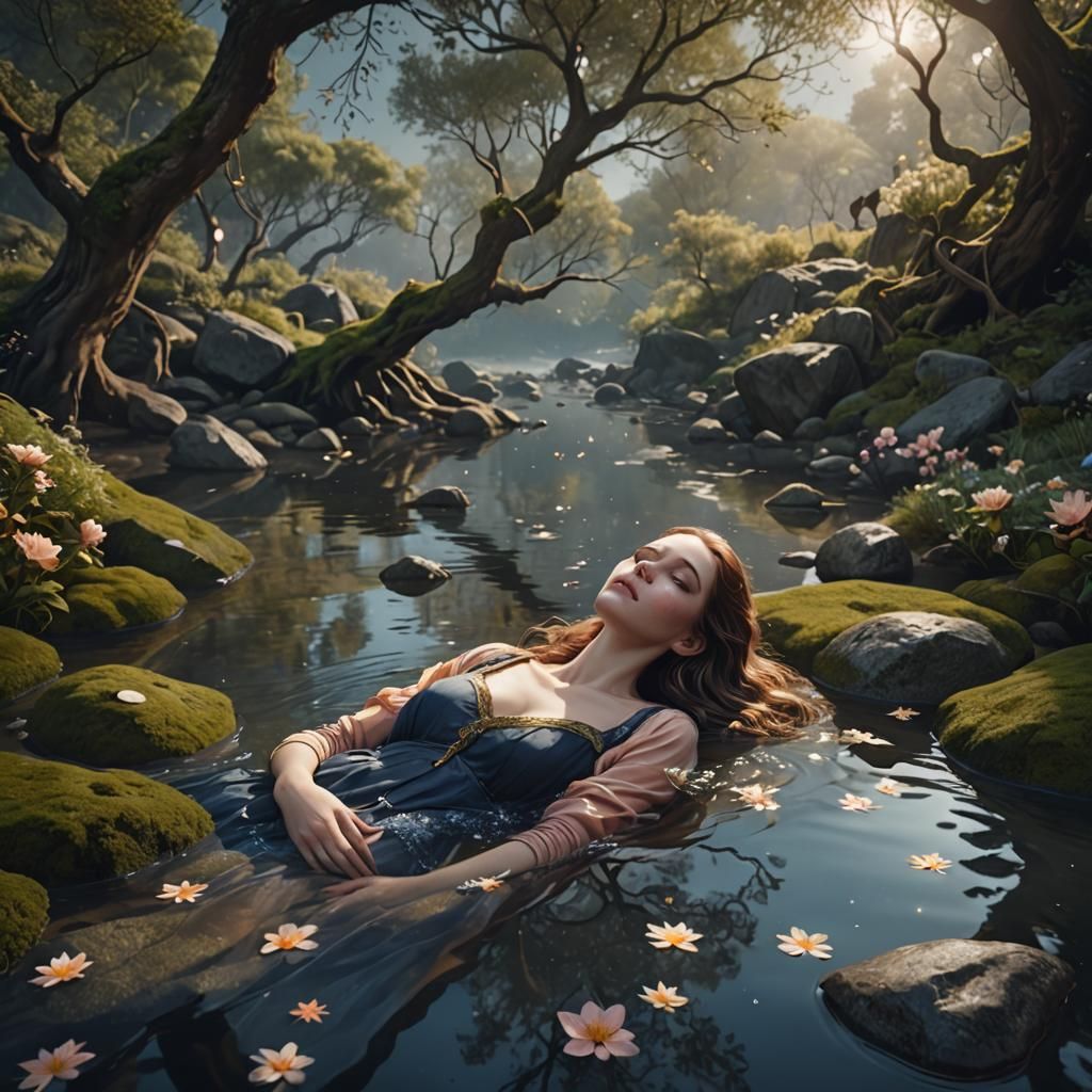 Ophelia in Creek: Detailed Matte Painting
