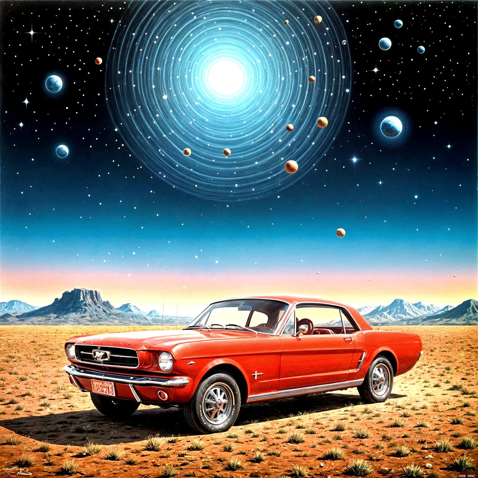 1964 Red Mustang in Surreal Dreamscape